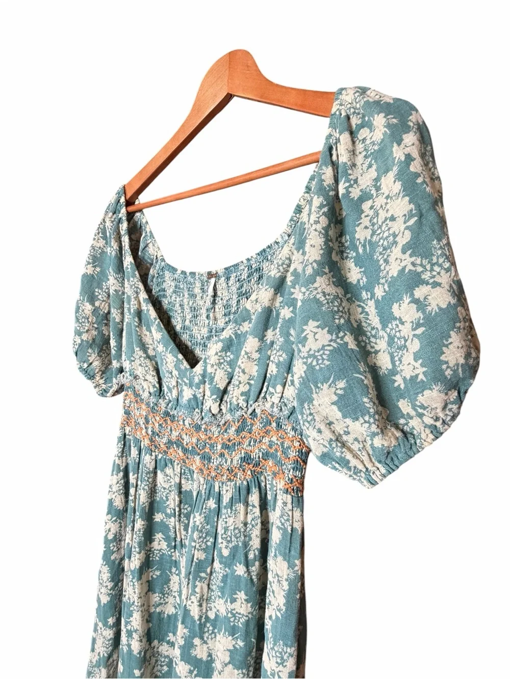 Free People Ellie Boho Cottagecore Floral Mini Dress Seafoam Green/blue size-S
